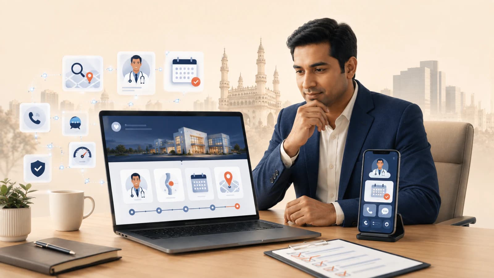Hyderabad clinic owner reviewing website, location and appointment features
